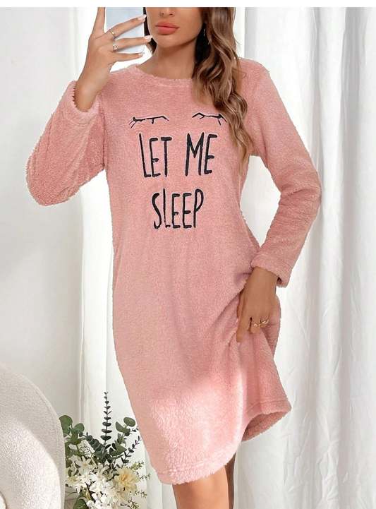 Cozy Chic: Slogan Graphic Flannel Nightdress