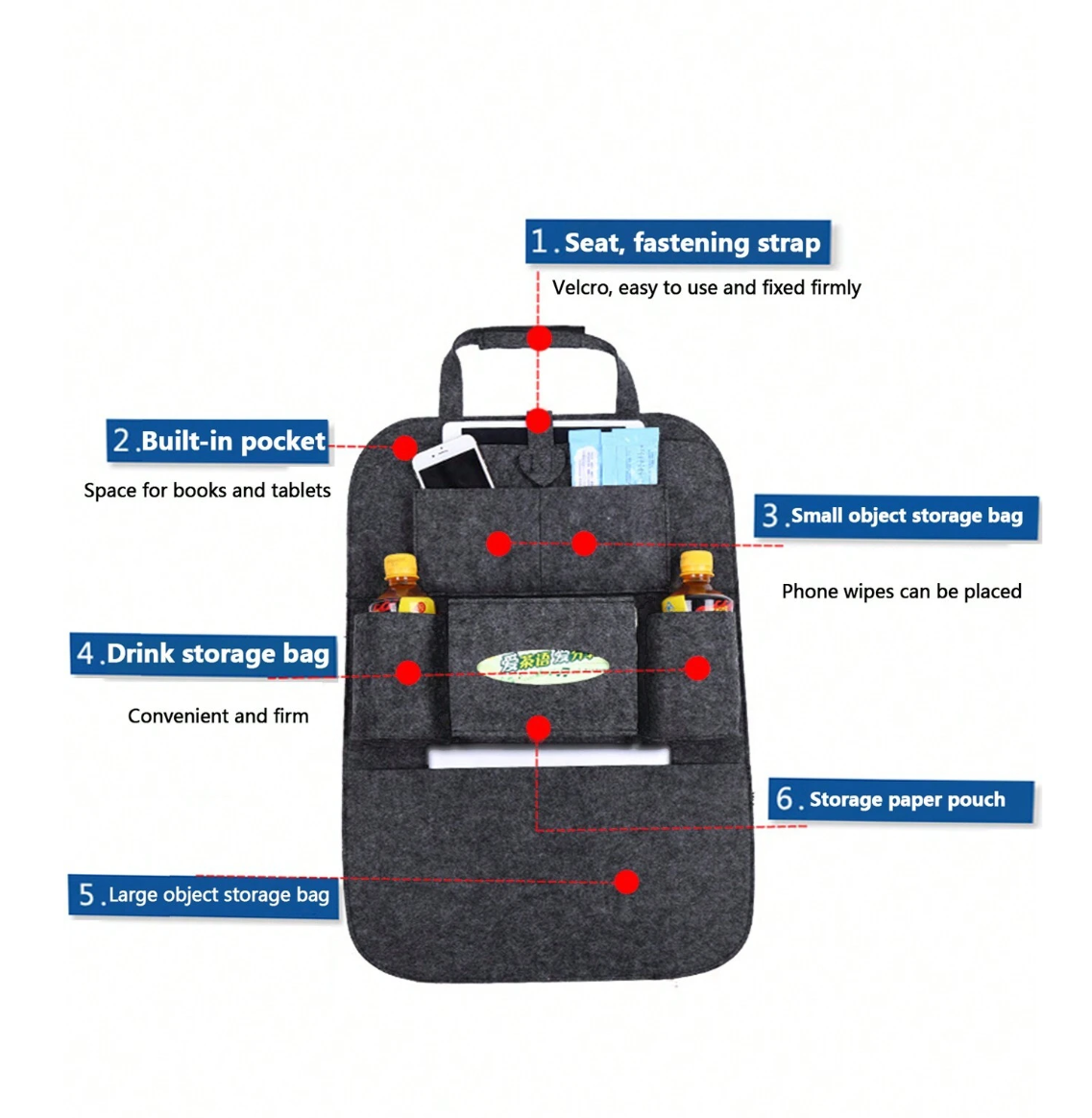 Drive-In Harmony: Multi-functional Car Headrest Organizer & Interior Creativity Bag