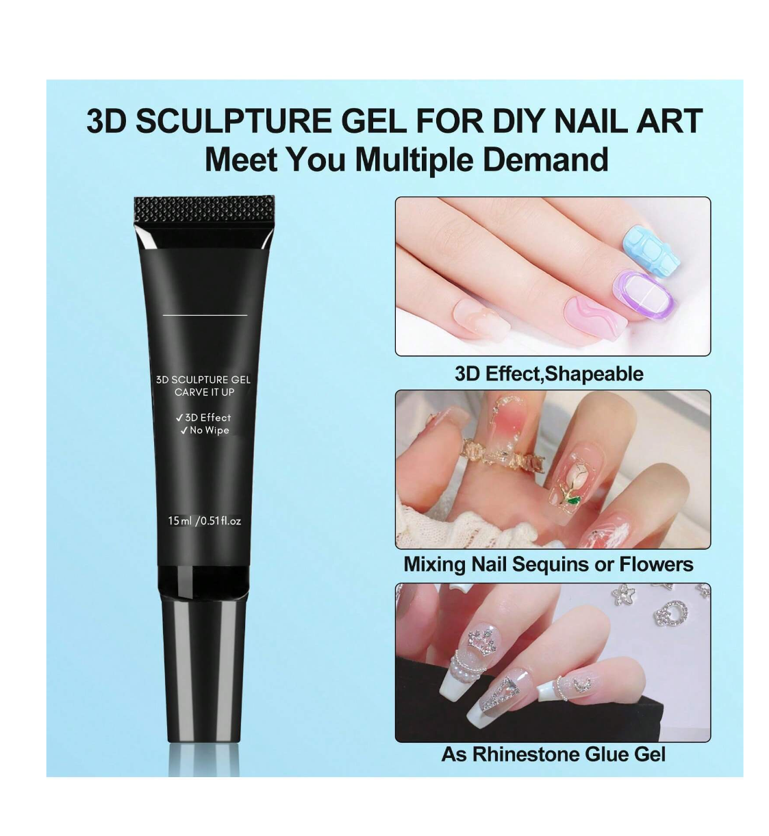Glamify Your Nails: 15g 3D Nail Gel - Your Ultimate DIY Nail Art Solution for Sculpting, Designing, and Shaping!