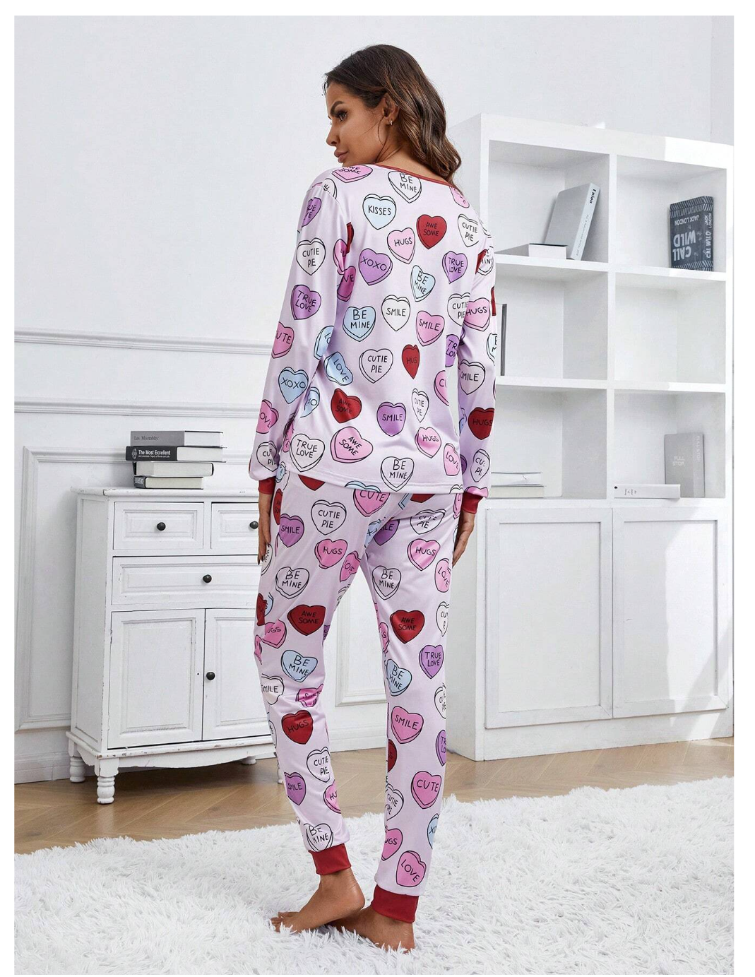 Heartfelt Dreams: Women's Letter & Heart Printed Pajama Set