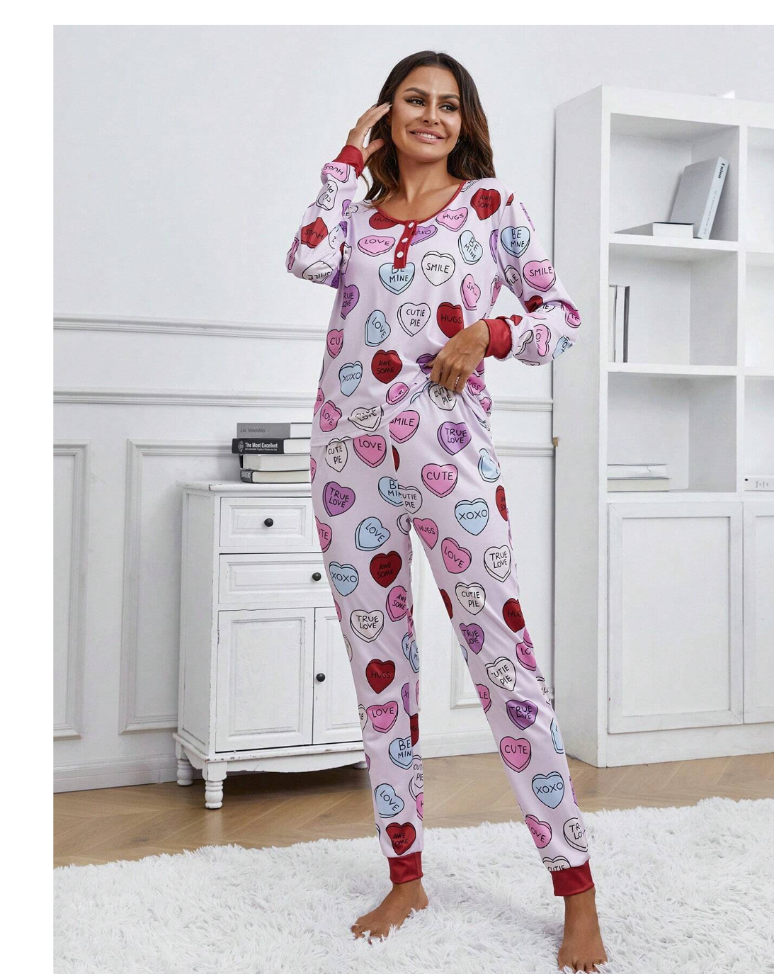 Heartfelt Dreams: Women's Letter & Heart Printed Pajama Set