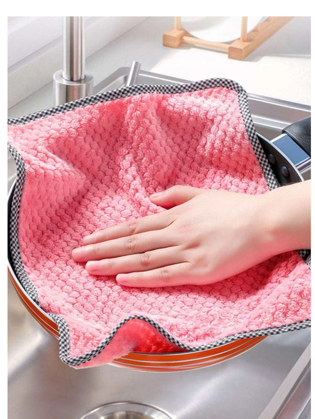 Pretty in Pink Cleanup: Elevate Your Kitchen Shine with the 5pcs Modernist Fiber Cleaning Cloth Set!