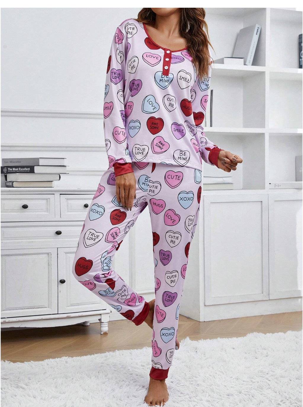 Heartfelt Dreams: Women's Letter & Heart Printed Pajama Set