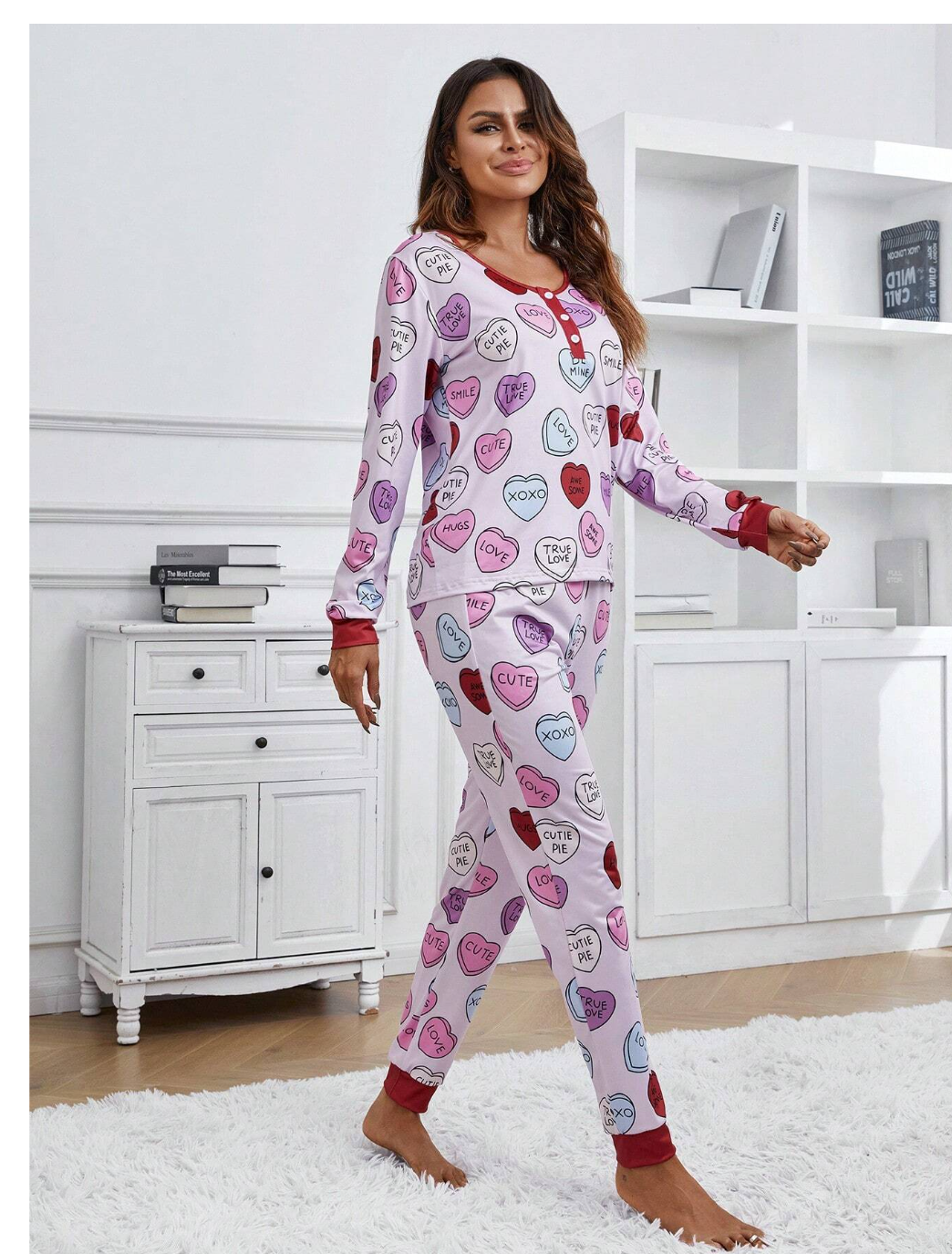 Heartfelt Dreams: Women's Letter & Heart Printed Pajama Set