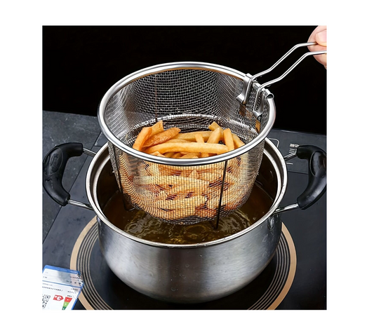 Master the Art of Crispy Delights: Stainless Steel Kitchen Deep Frying Basket with Fine Mesh Spider Strainer – Your Culinary Wingman for Perfectly Fried Chicken, Dumplings, Noodles, and More!