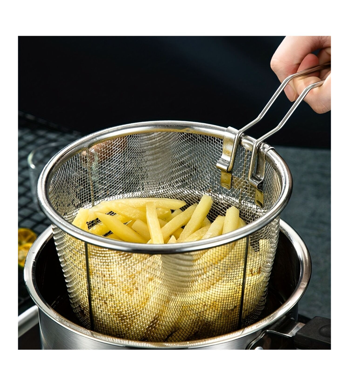 Master the Art of Crispy Delights: Stainless Steel Kitchen Deep Frying Basket with Fine Mesh Spider Strainer – Your Culinary Wingman for Perfectly Fried Chicken, Dumplings, Noodles, and More!
