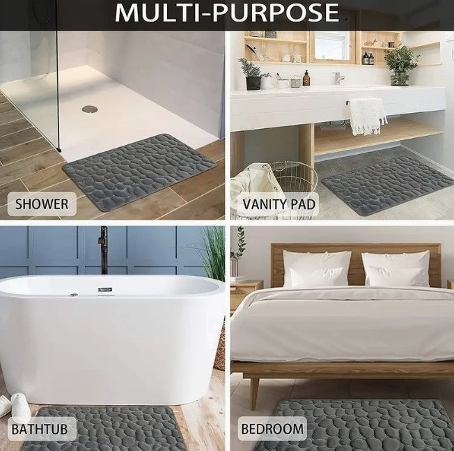 Cozy Cobblestone Comfort: Rapid Absorbent Memory Foam Bath Rug for Stylish Fall Decor and Bathroom Bliss