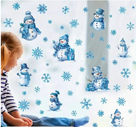 "Whimsical Winter Whirl: Christmas Decoration PVC Snow Cartoon Snowman Window Stickers - Charming Holiday Wall Decor for Room, Scene, and Festive Party Accessories - Ideal Christmas Gift"