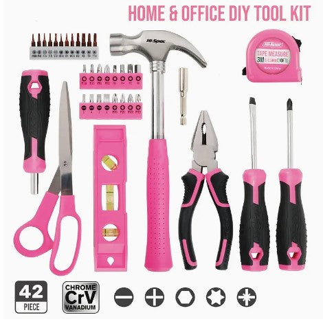 "Pink Brilliance: 42-Piece Tool Set - Empowering DIY Kit for Daily Decor and Maintenance, a Creative Gift for Ladies"