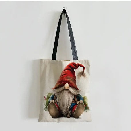 "Charming Gnome Adventures: Large-Capacity Tote Bag with Whimsical Gnome Print - Your Reusable Shopping Sidekick!"