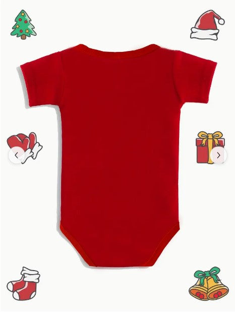 "Santa's Little Cutie: Baby's 'My 1st Christmas' Elk and Santa Claus Print Triangle Jumpsuit - Newborn Short-Sleeved Romper and Pajamas"