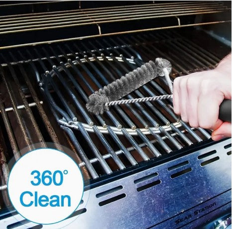 "BBQ Pro's Companion: Long-handled Y-shaped Curling Brush for Outdoor Grill Cleaning