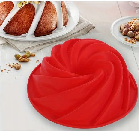 "SwirlScape: 9.5" Silicone Fluted Bunte Cake Pan - Nonstick Mold with Spiraled Design for Cakes, Jellies, and Bread - Ideal for Birthday Parties"