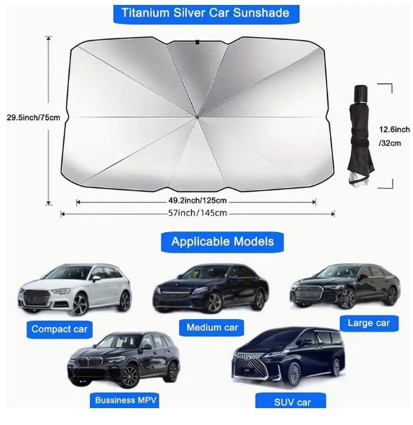 "Stay Cool on the Go: Foldable Automobile Umbrella Sunshade - Protect Your Car with Anti-Ultraviolet Front Window Shield!"