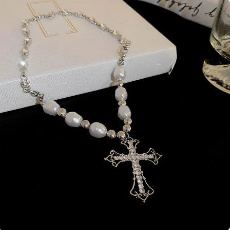50 Cm Pearl Cross Pendant Necklace: Trendy Hip Hop Retro Jewelry for Men, Women, Boys, and Girls - Ideal for Religious, Anniversary, Party, Birthday Gifts