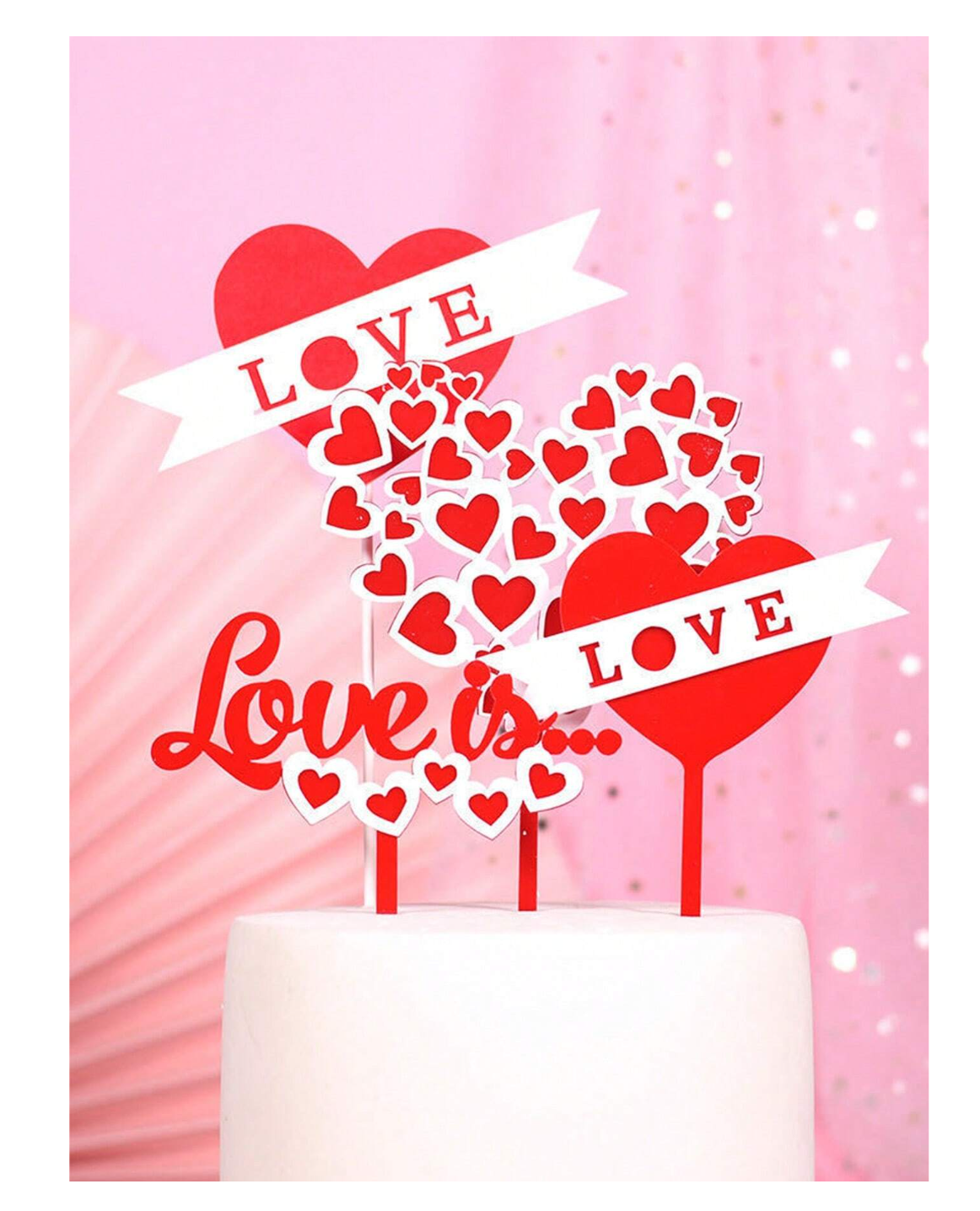 Love on Top: 5-Piece Acrylic Delight for Valentine's Day Cakes - Heartfelt Cake Toppers for a Sweet Celebration!