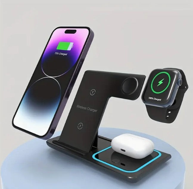Foldable 3-in-1 Charging Hub: Rapid Wireless Charger Stand for iPhone 14/13/12/11 Series, Apple Watch 1-8, and AirPods 3/2/Pro - Ultimate Convenience and Compatibility