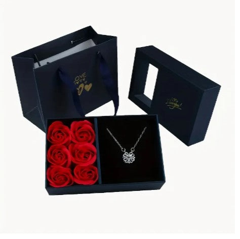 Floral Elegance: Window Heaven And Earth Cover with 6 Rose Flower Pendant Ring Bracelet - Eternal Flower Jewelry Packaging Box (Jewelry not Included)