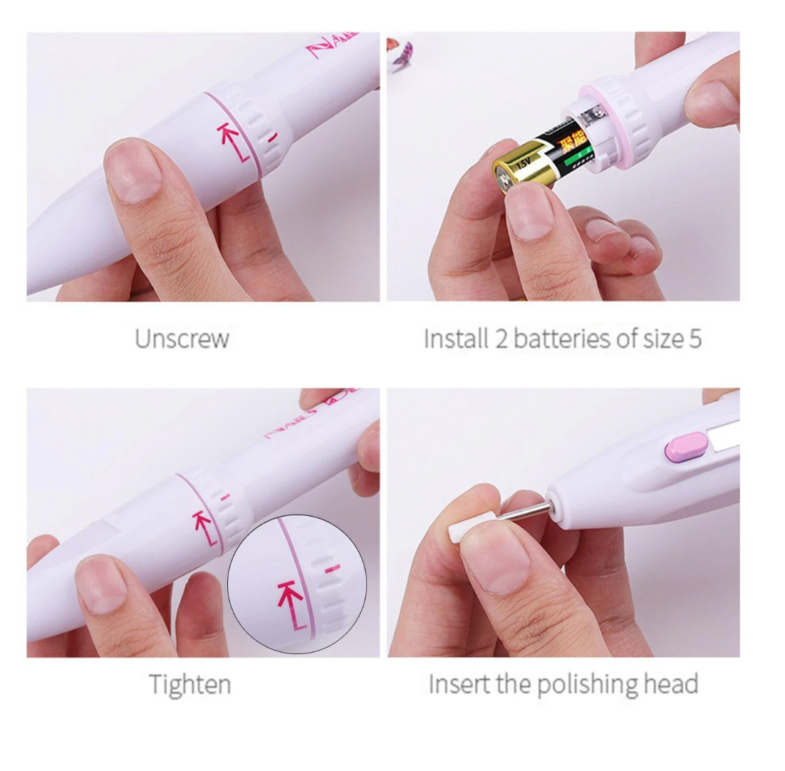 Nail Mastery Unleashed: Professional Electric Manicure Drill for Salon-Perfect Nails Anytime, Anywhere! Mini Polisher with 5 Grinding Heads – Battery-Powered Beauty at Your Fingertips!