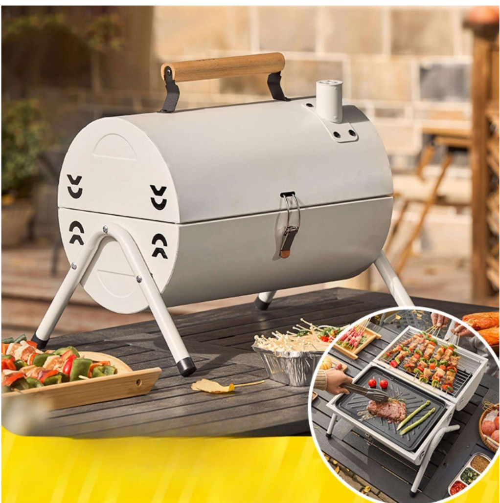 Grill on the Go: 1pc Iron Portable Charcoal BBQ – Compact, Foldable, and Perfect for Home, Patio, Picnic, and Travel Adventures!