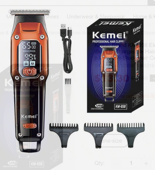 Trim with Precision: Kemei KM-658 Electric Hair Clipper - LCD Display, Cordless & Rechargeable