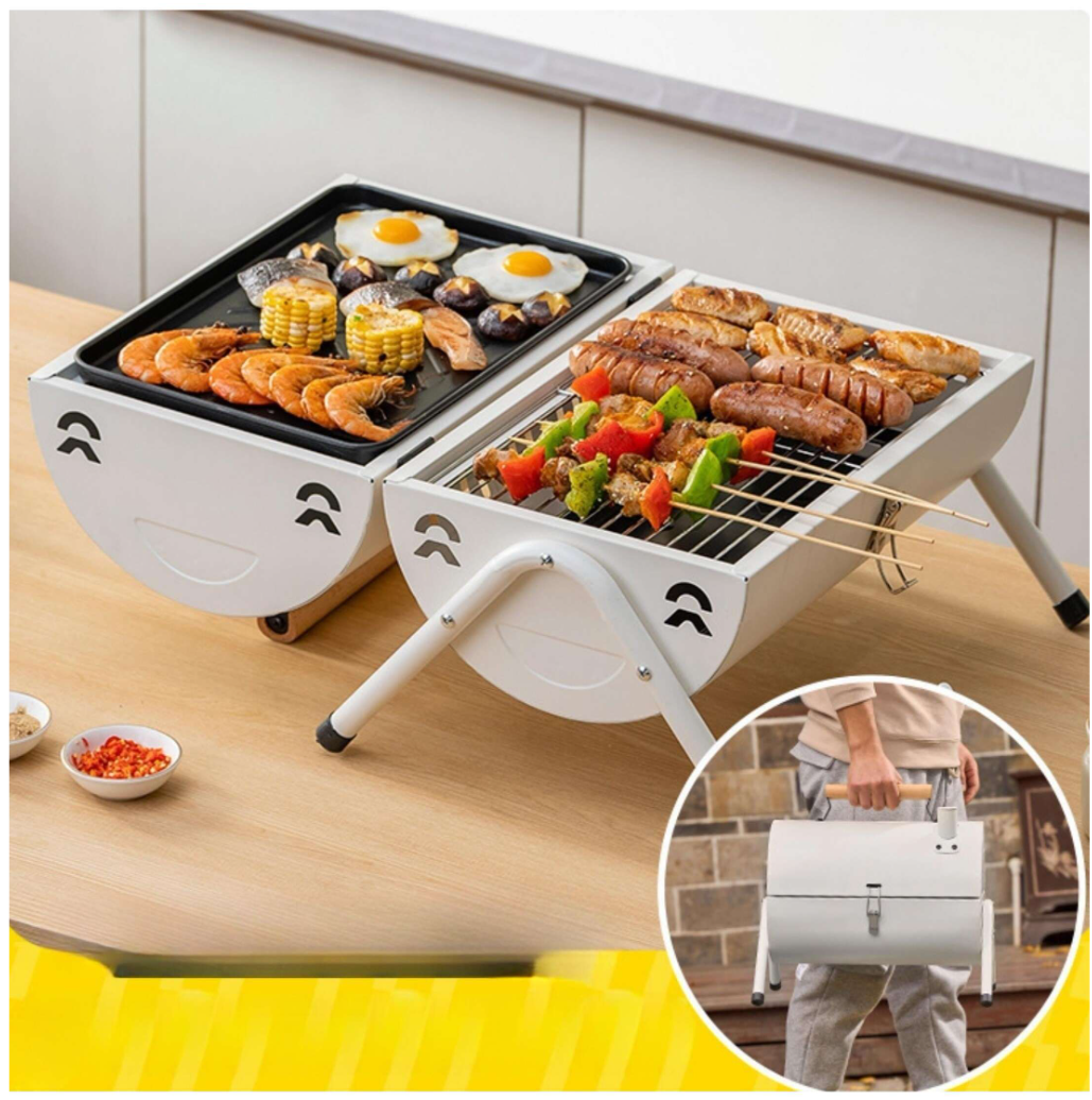 Grill on the Go: 1pc Iron Portable Charcoal BBQ – Compact, Foldable, and Perfect for Home, Patio, Picnic, and Travel Adventures!