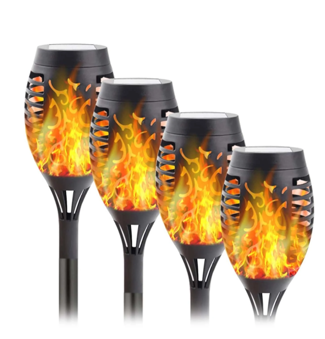 Solar Elegance: Set of 4 Flickering Flame Outdoor Lights for Garden Enchantment and Radiant Nights!