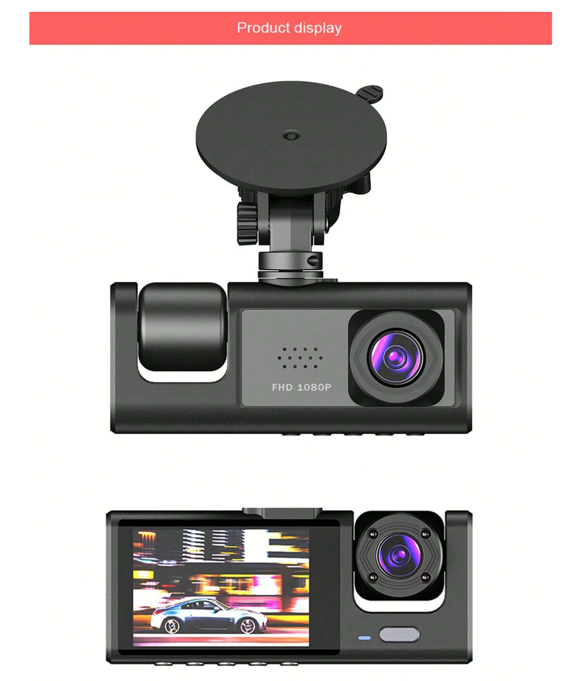 Dash Cam Front and Rear Inside 3 Camera Car DVR Black Box 1080P Cabin Dash Camera Three Way Camera