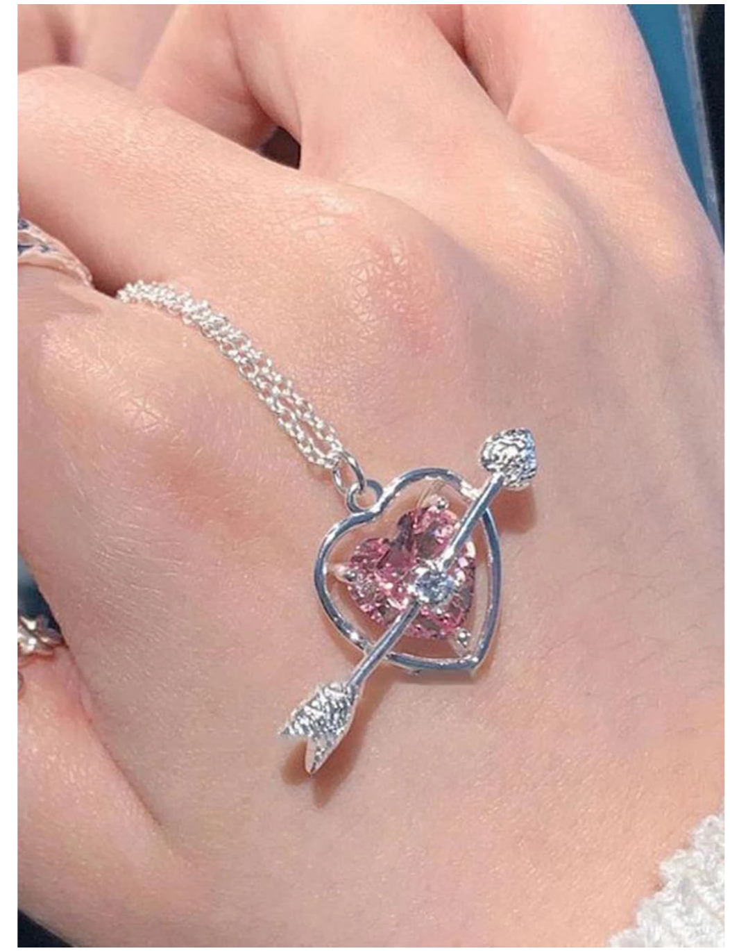 Dazzling Love: Y2K Silver Heart Pendant Necklace with Glass Rhinestone Decor – Perfect Dating Gift for Women!