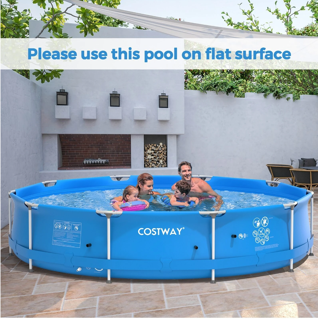 Splash into Summer Fun: Costway Round Above Ground Swimming Pool with Stylish Iron Frame and Included Pool Cover!