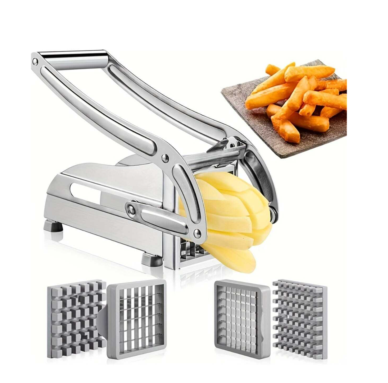 Slicing Mastery Unleashed: Manual Stainless Steel French Fries Cutter with Bonus Cucumber Slicer – Your Ultimate Kitchen Duo!