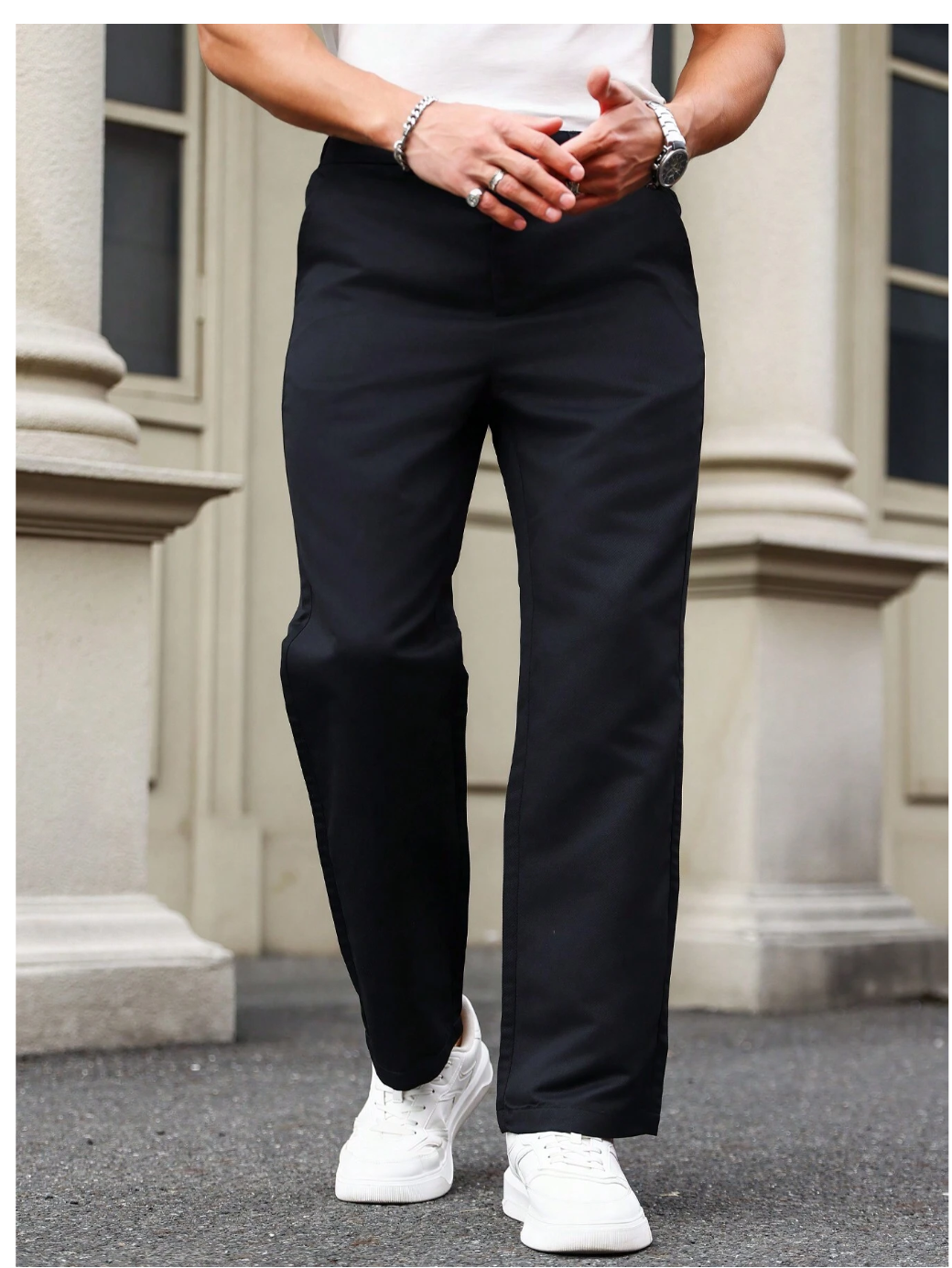 Classic Comfort: Men's Straight-Leg Casual Pants With Handy Pockets!