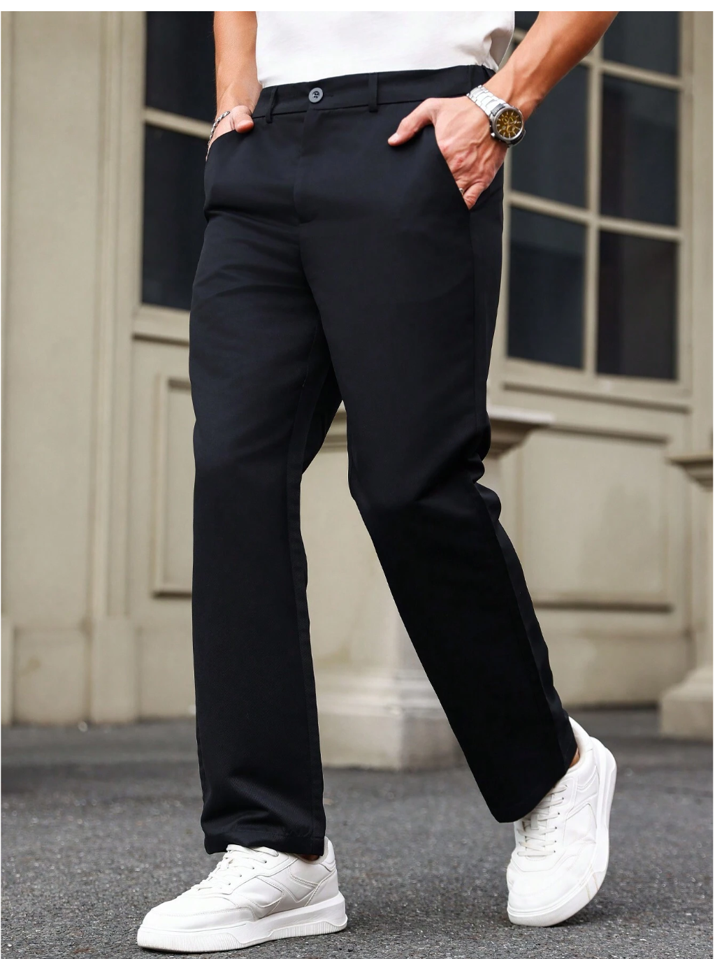 Classic Comfort: Men's Straight-Leg Casual Pants With Handy Pockets!