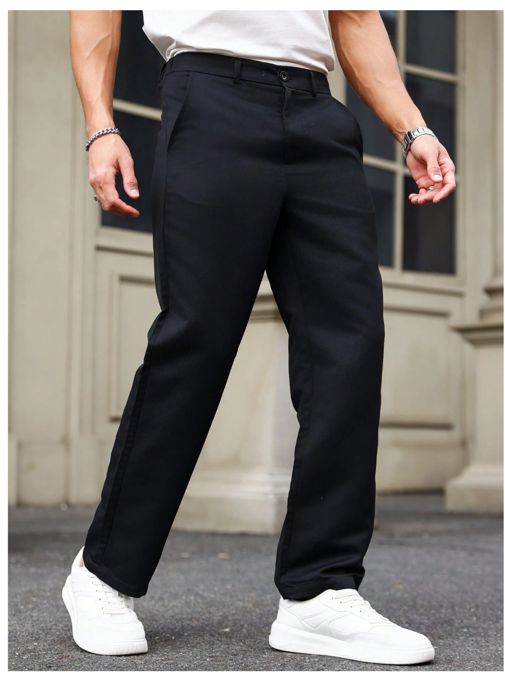 Classic Comfort: Men's Straight-Leg Casual Pants With Handy Pockets!