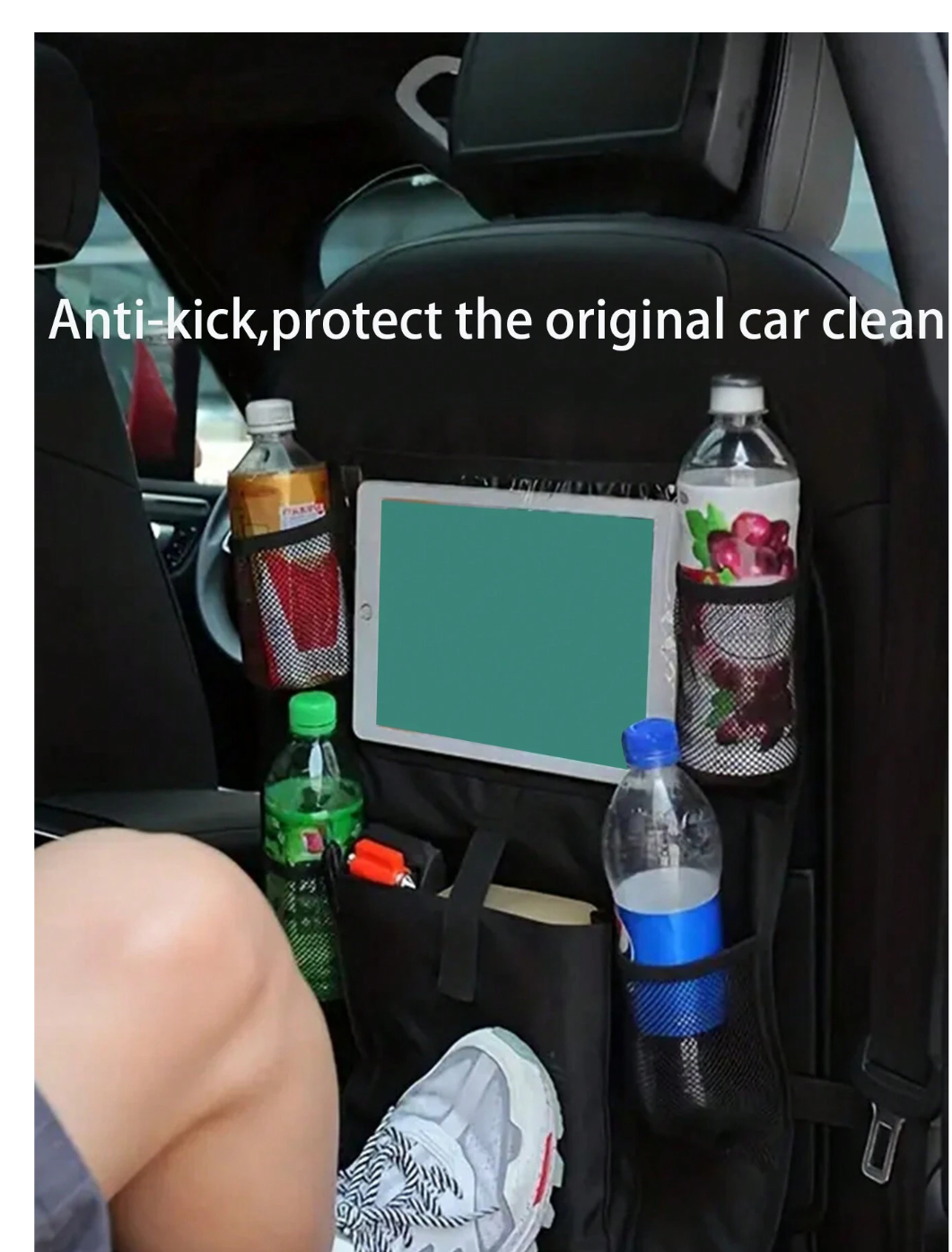 Smart Drive Companion: Anti-Kick Car Seat Back Organizer in Sleek Black Oxford Cloth