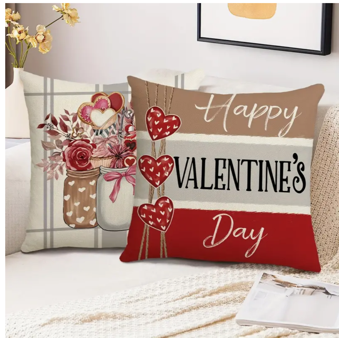 Love on Wheels: Set of 4 Valentine's Day Pillowcases for Stylish Sofa Bliss – Red Truck Romance in 17.7*17.7 Inches!