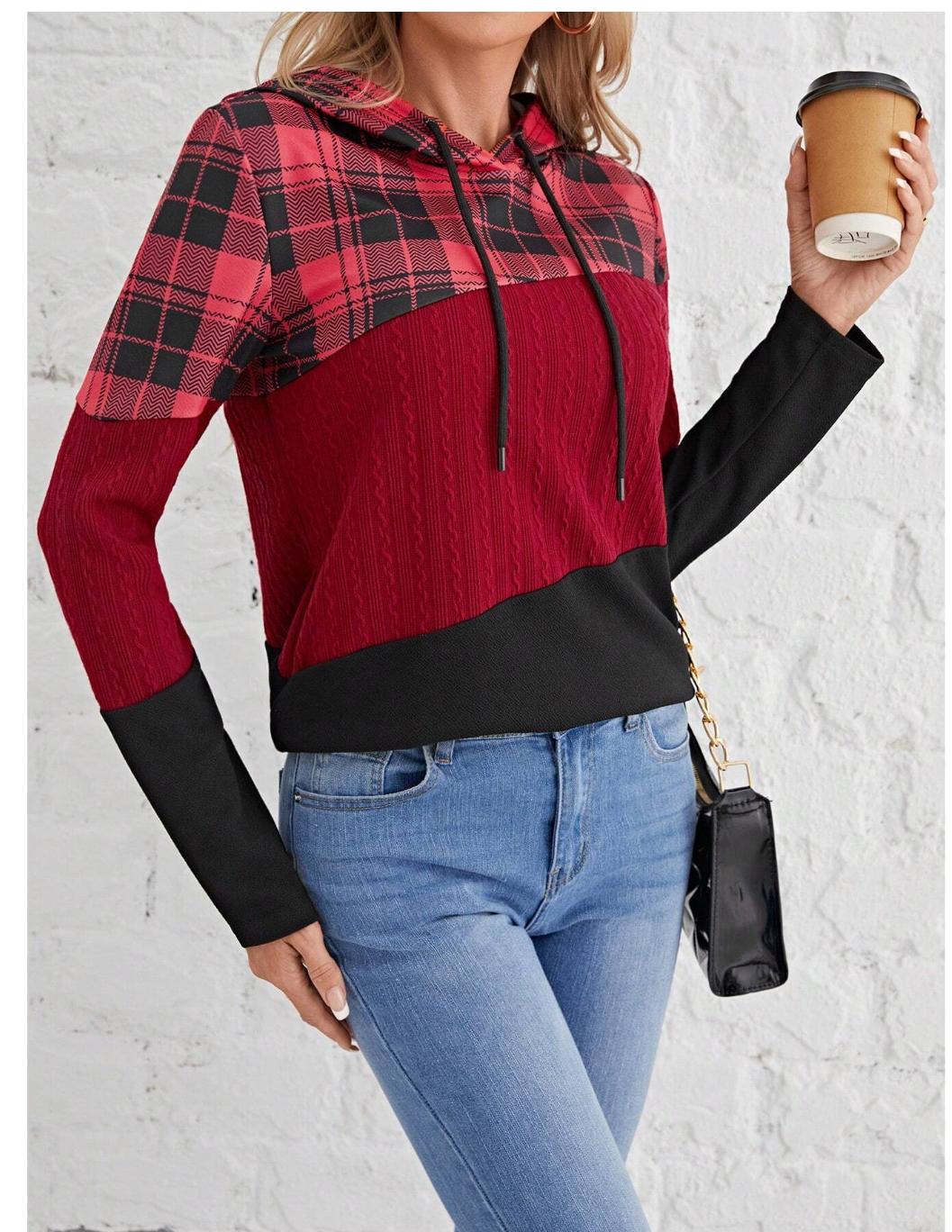 LUNE Chic Comfort: Plaid Perfection in Colorblock Harmony with Drawstring Elegance!