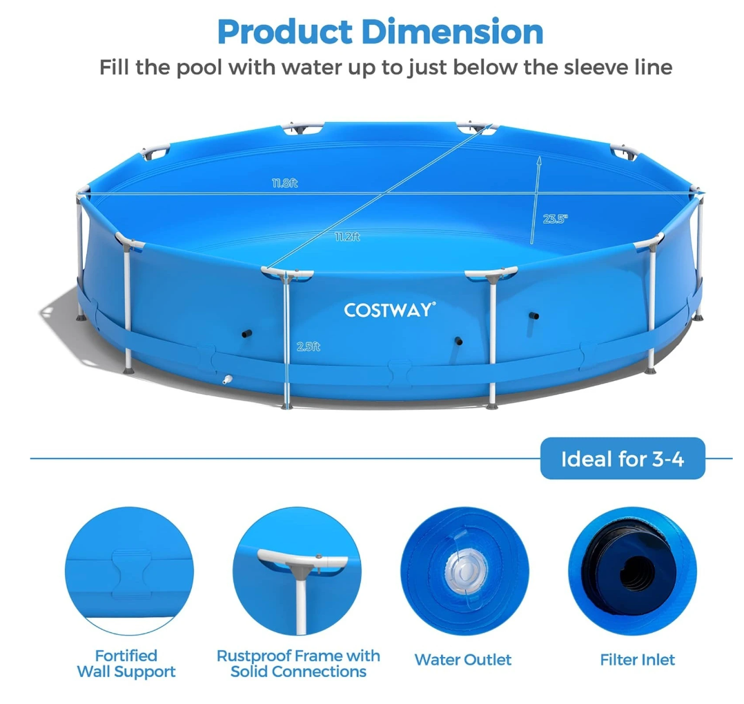 Splash into Summer Fun: Costway Round Above Ground Swimming Pool with Stylish Iron Frame and Included Pool Cover!