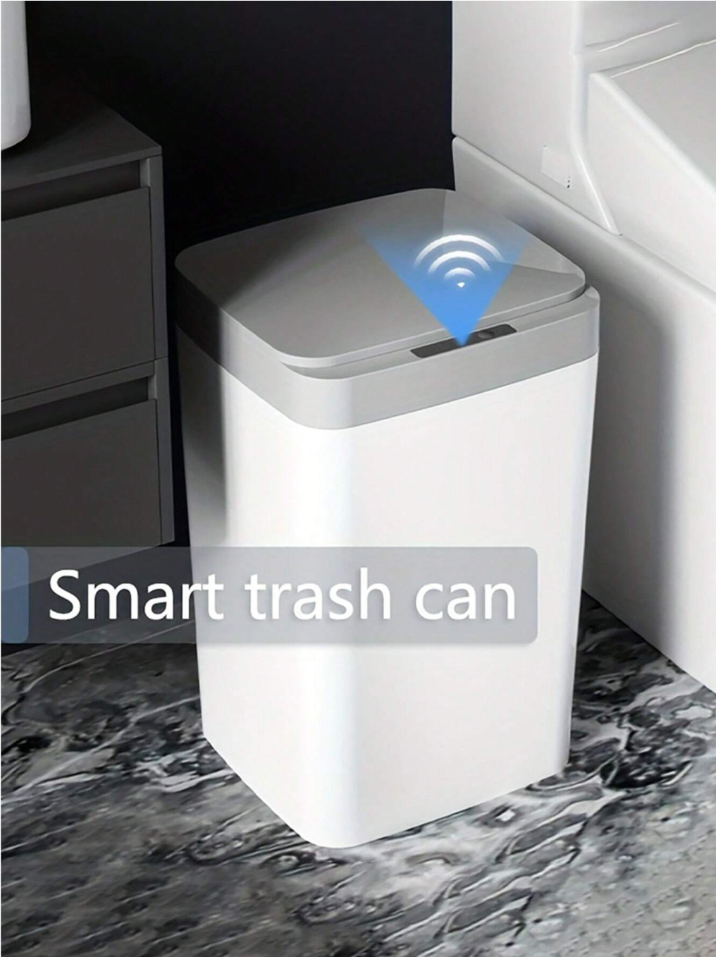 Smart Living, Clean Spaces: Intelligent Sensor Trash Can with Lid – Ideal for Kitchen, Bathroom, Living Room, and Office in Crisp White (Battery Version, Batteries Not Included)