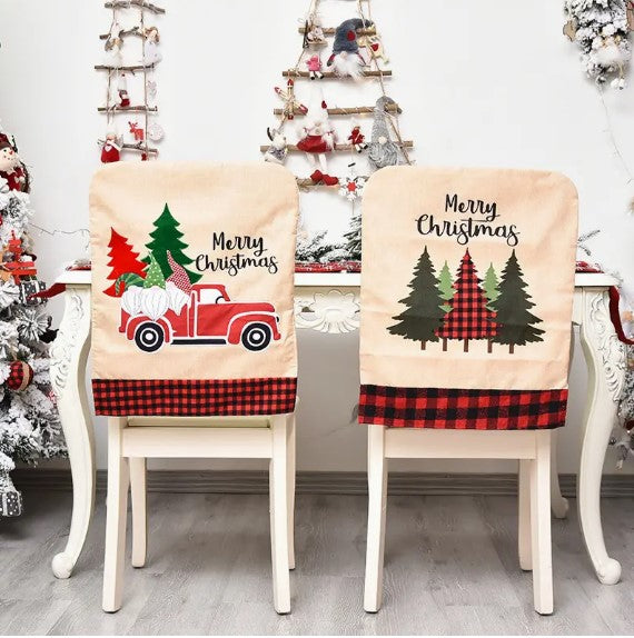 Christmas Festive Cheer: Set of 3 Printed Chair Covers for Dining Room Decor