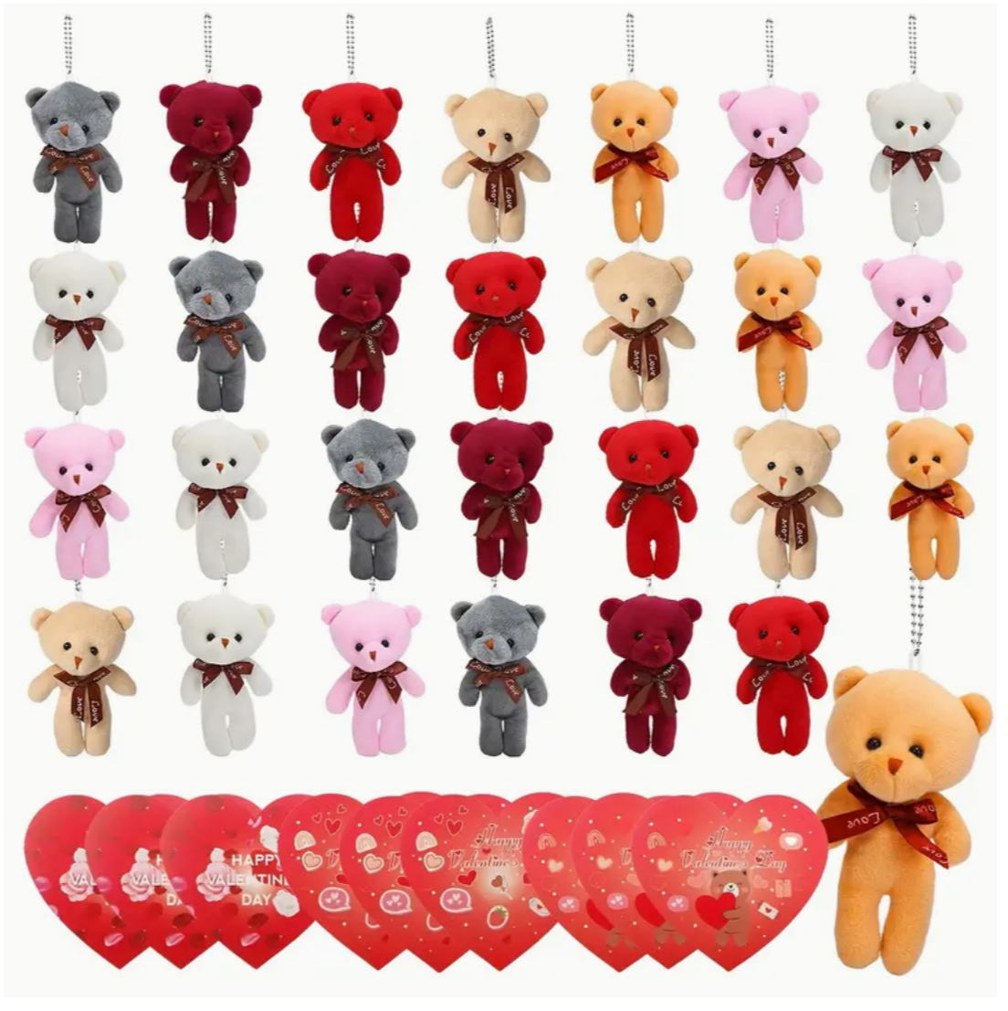 Love in Every Hug: 24 Adorable Valentine's Day Mini Plush Bears with Heartfelt Cards - Perfect for Parties, Gifts, and Classroom Fun