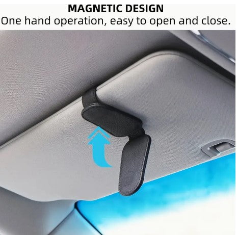"DriveGuard: Magnetic PU Leather Car Visor Sunglasses Holder - Secure Your Shades with Style!"