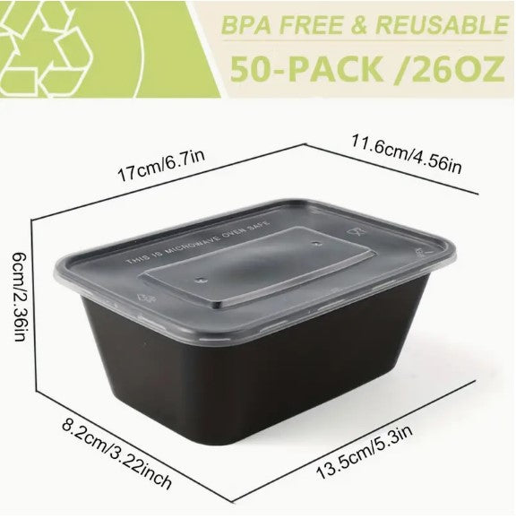 Prepare & Preserve: 50pcs 26 OZ Microwavable Meal Prep Containers with Lids - Reusable, Stackable Lunch Boxes, BPA Free, Freezer & Dishwasher Safe Kitchen Gadgets!