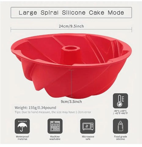 "SwirlScape: 9.5" Silicone Fluted Bunte Cake Pan - Nonstick Mold with Spiraled Design for Cakes, Jellies, and Bread - Ideal for Birthday Parties"