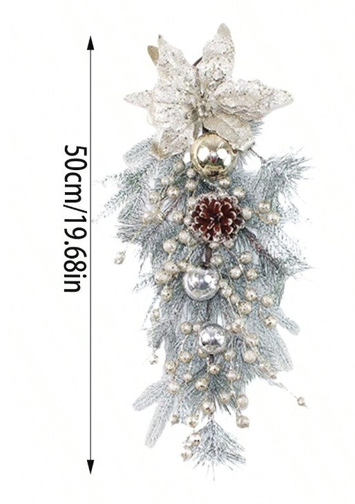 Welcome the Season with 1pc Silver Christmas Garland: Adorn Your Front Door, Stairs, Mantle with Silver Leaves, Flowers, Ornaments, Pine Cones, and Berries - Perfect Festive Deco