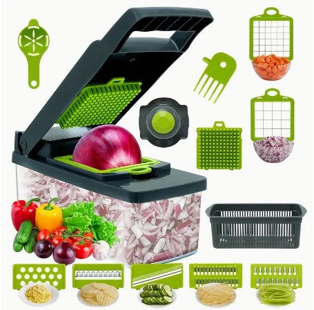 Slice, Dice, and More: 12/16pcs Multifunctional Kitchen Marvel! Versatile Vegetable Chopper, Fruit Slicer, Grater, and Cutter with Interchangeable Blades & Handy Container - Your Complete Culinary Companion!