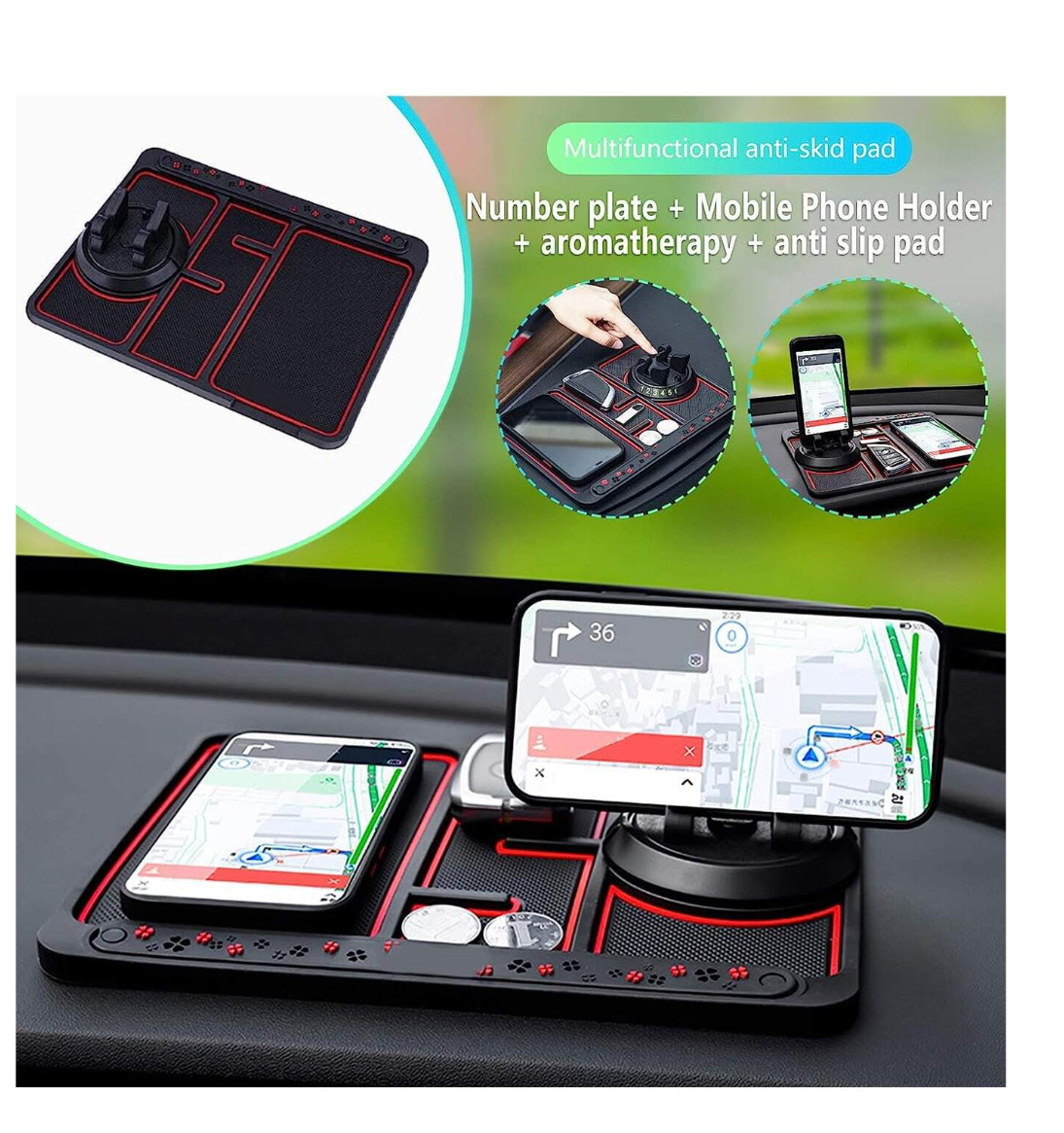 360° Grip & Glow: Anti-slip Car Phone Holder with Rotating Navigation Bracket & Luminous Pad