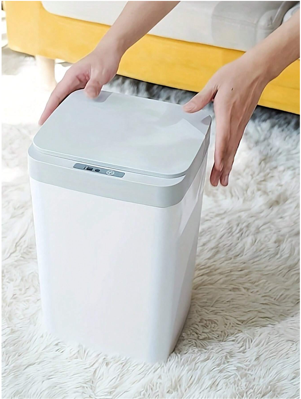 Smart Living, Clean Spaces: Intelligent Sensor Trash Can with Lid – Ideal for Kitchen, Bathroom, Living Room, and Office in Crisp White (Battery Version, Batteries Not Included)