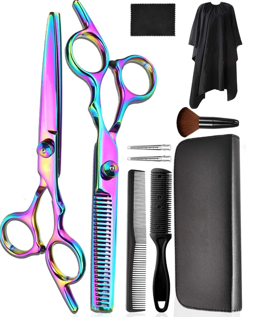 Ultimate Hair Styling Arsenal: 10-Piece Stainless Steel Hairdressing Shears Set for Pros