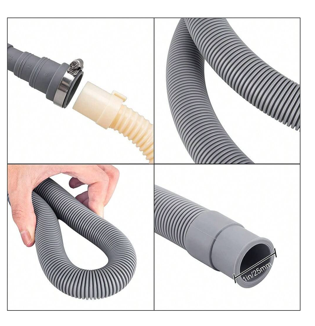 FlowGuard™: 6.5 Ft Universal Washing Machine Drain Hose – Your Corrugated & Flexible Solution with Secure Clamp!